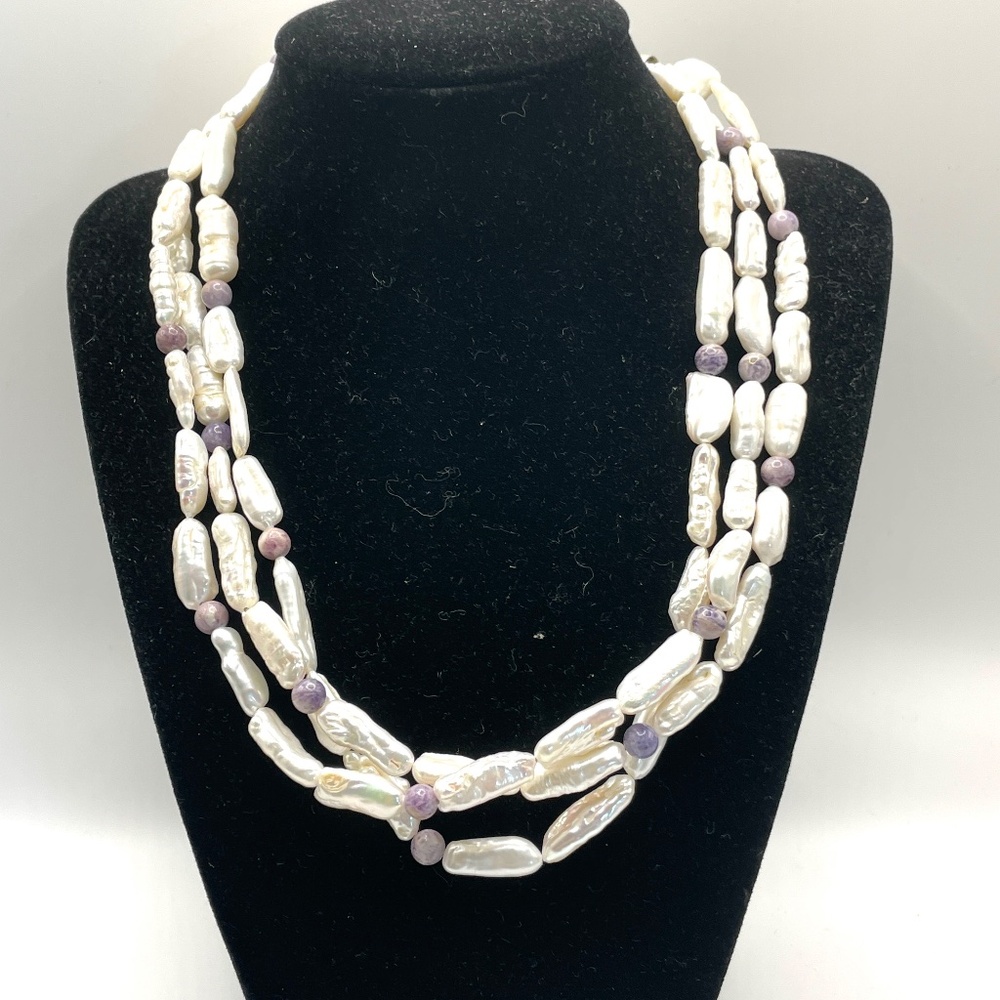 Desert Rose Trading Jay King 925 Sterling Pearl Gemstone Triple Strand Necklace